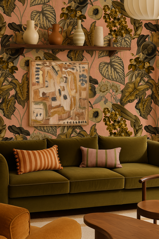 Cali Tropicale Wallpaper, peach and yellow