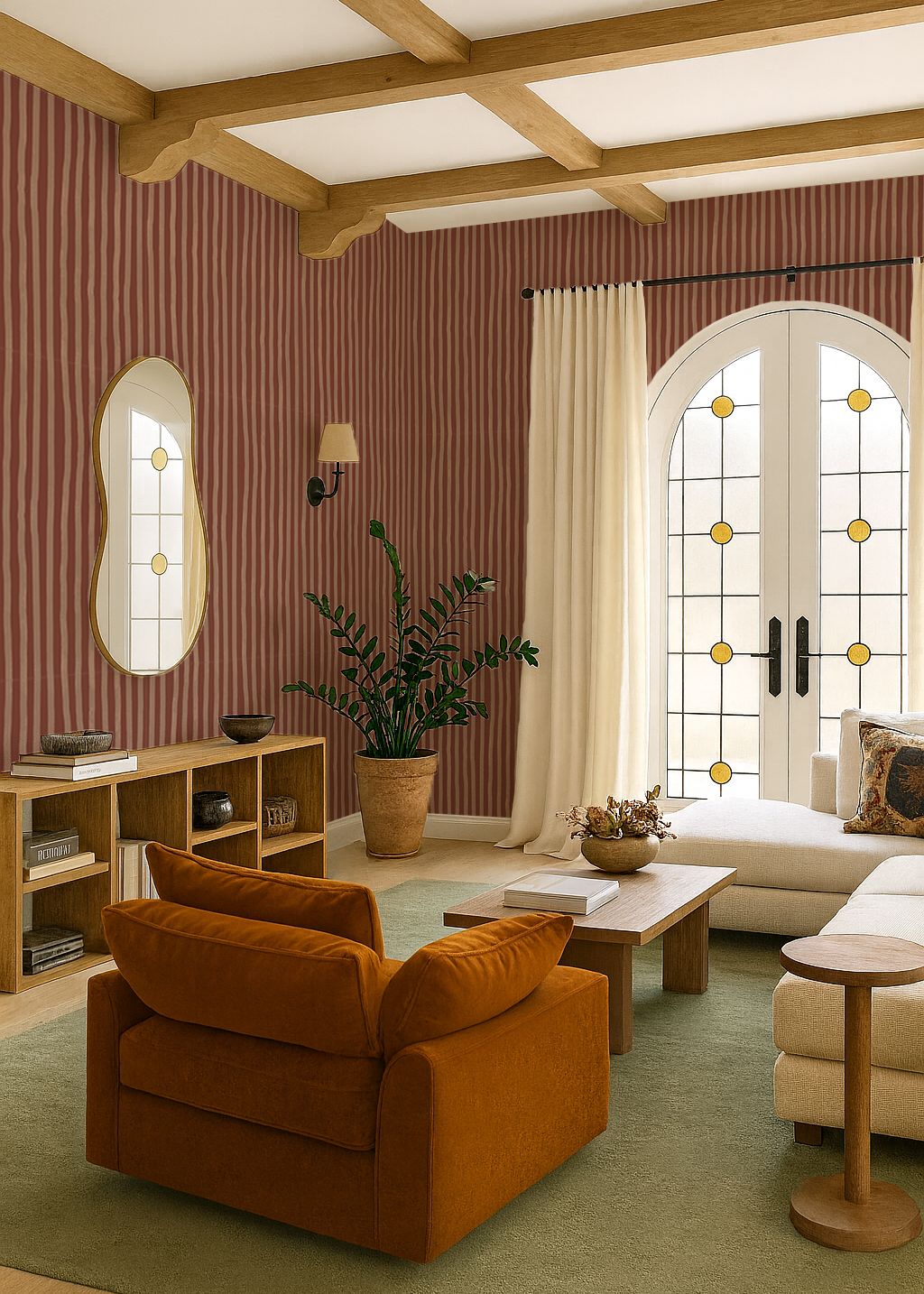 Dolce Stripe Wallpaper, brown and peach