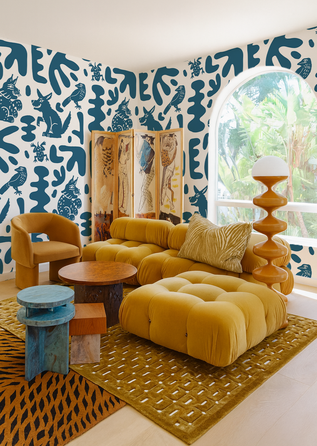 Abstract Animales Wallpaper, white & blue