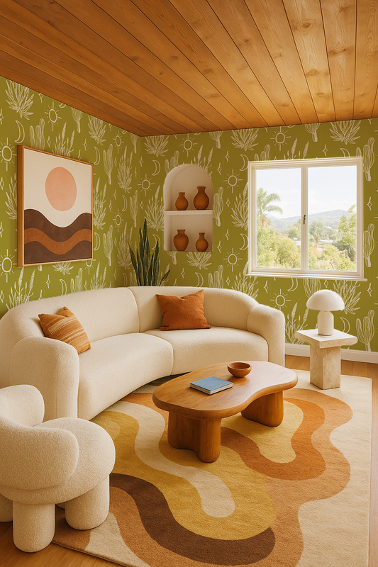 Desert Sky Wallpaper, large pattern, chartreuse