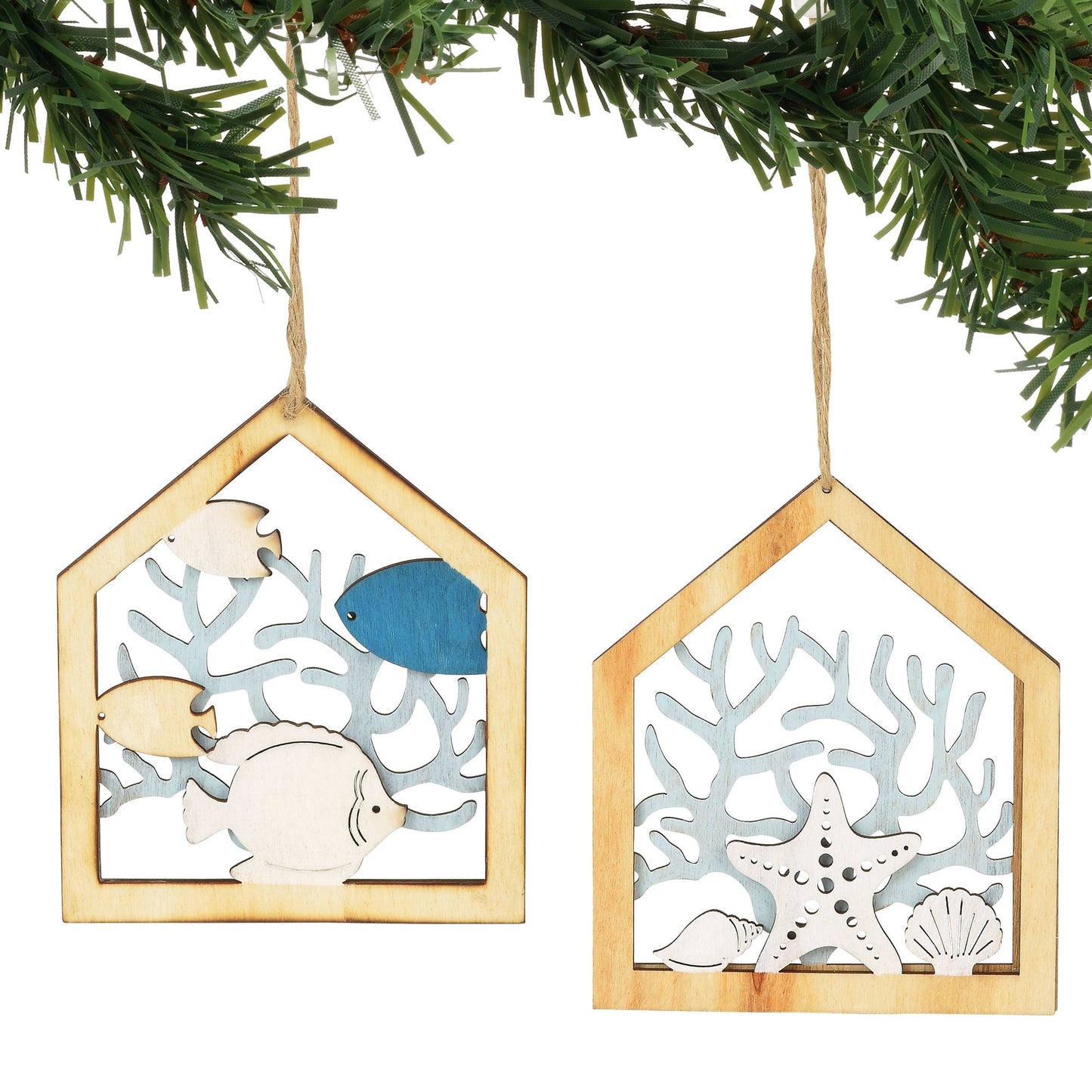Coral Wood Ornaments Set