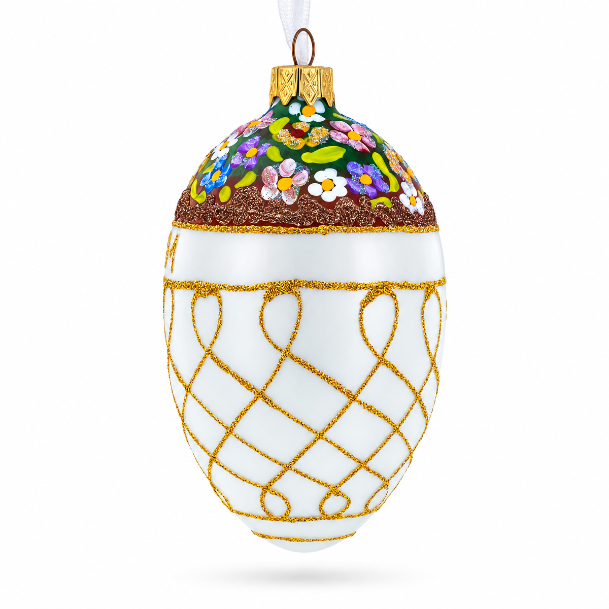 1901 Basket of Flowers Royal Egg Glass Ornament 4 Inches