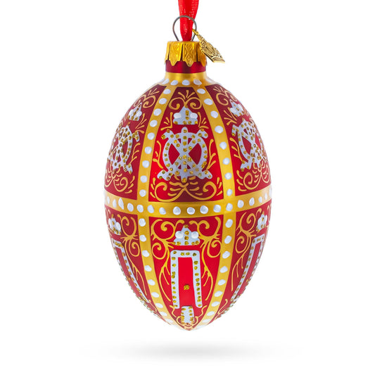 1896 Twelve Monograms in Red Royal Egg Glass Ornament 4 Inches