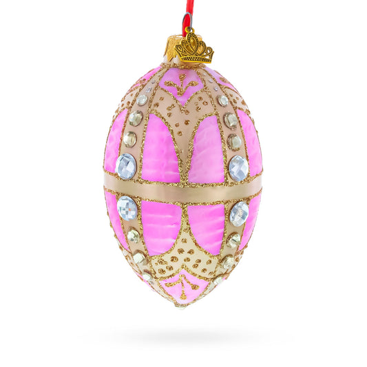 Diamonds on Gold and Pink Glass Egg Ornament 4 Inches