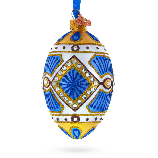 Diamonds on Square Glass Egg Ornament 4 Inches