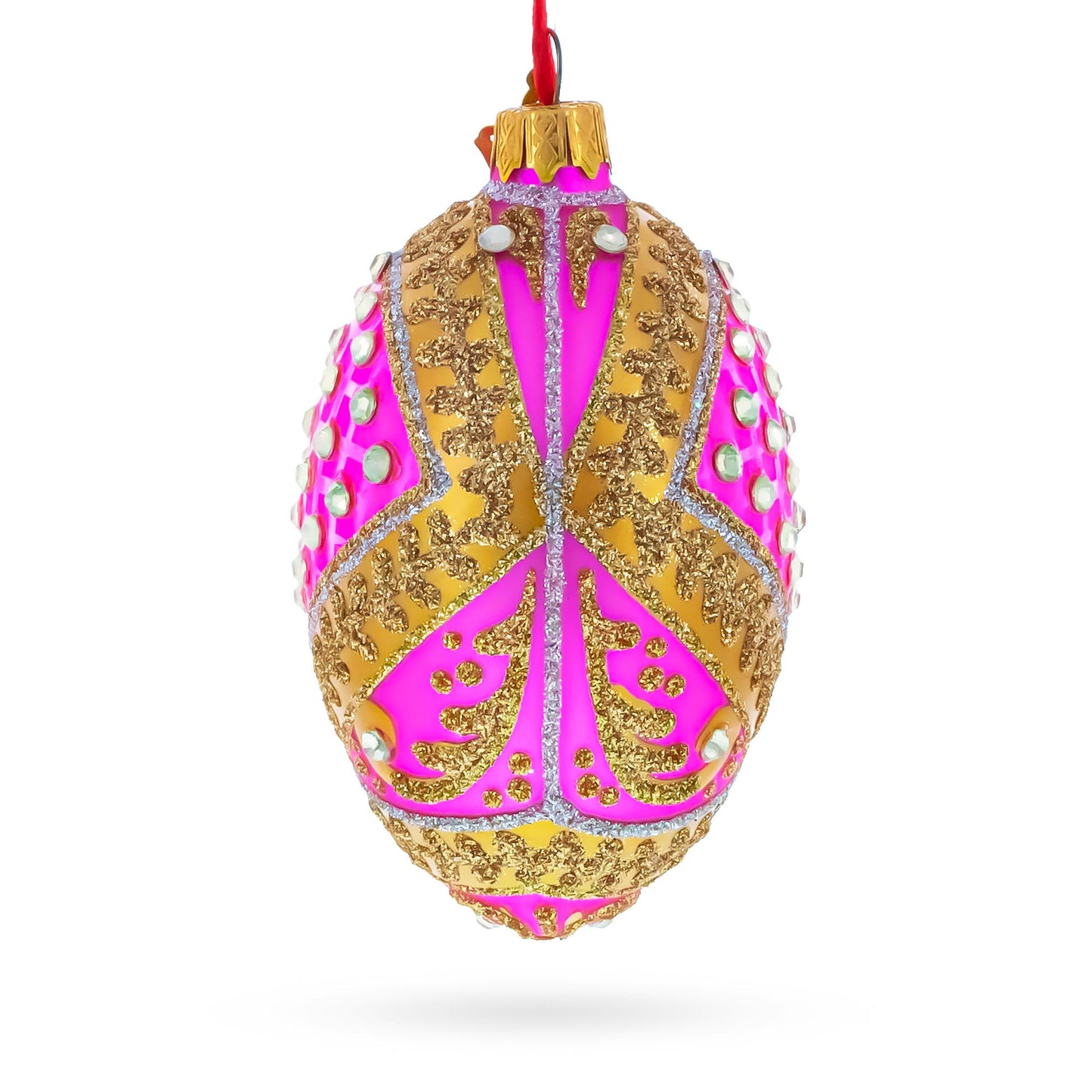 Jewels on Pink Glass Egg Ornament 4 Inches