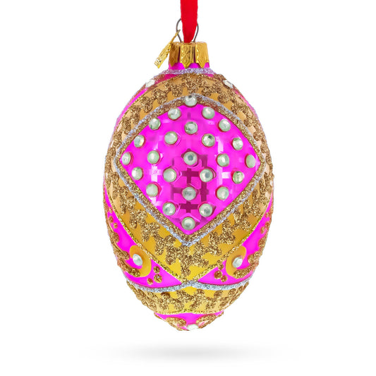 Jewels on Pink Glass Egg Ornament 4 Inches