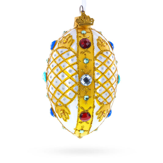 Multicolored Jewels on White Glass Egg Ornament 4 Inches