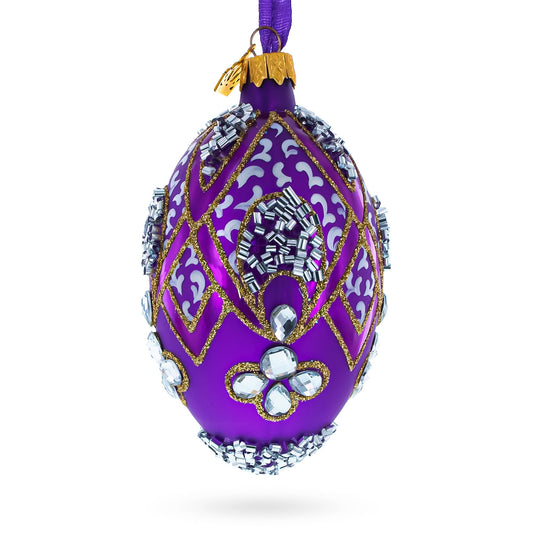 Diamonds on Pearl Glass Egg Ornament 4 Inches