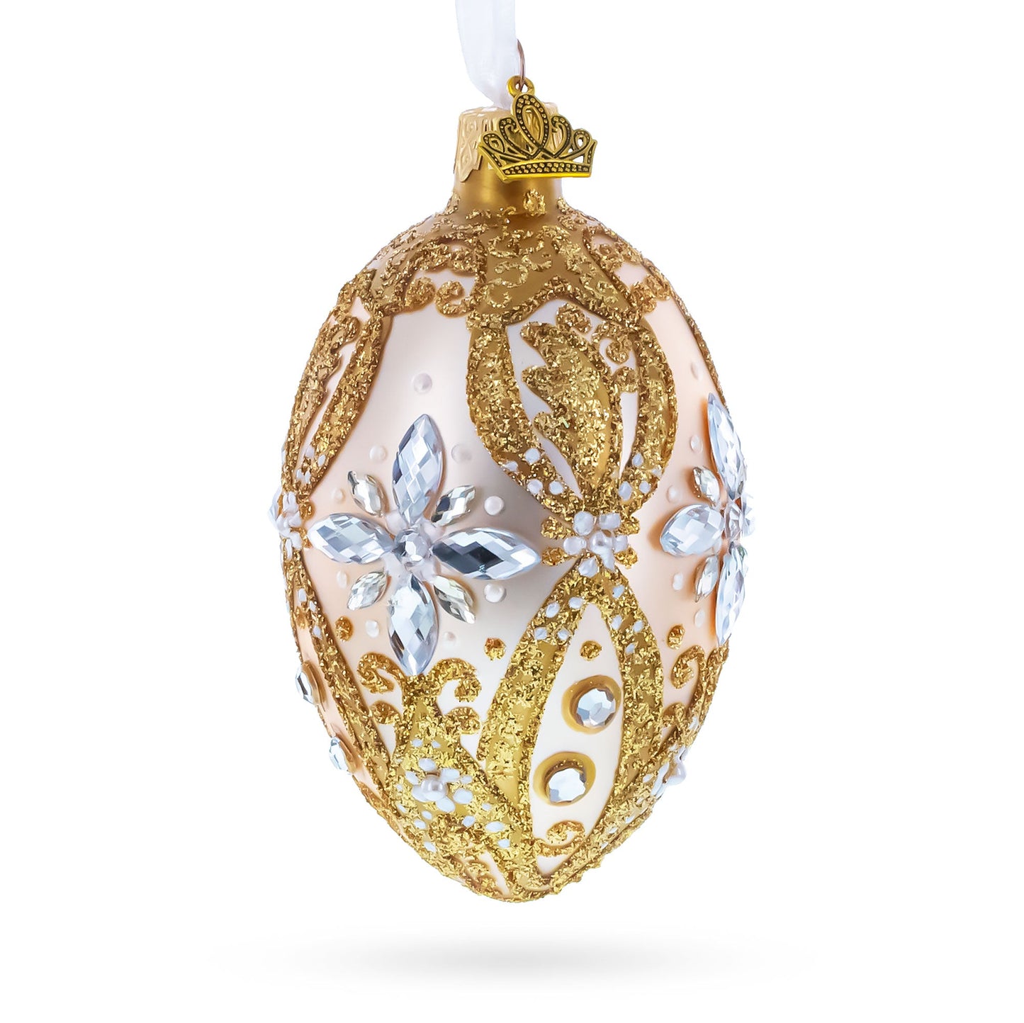 Diamond Star on Champagne Glass Egg Ornament 4 Inches