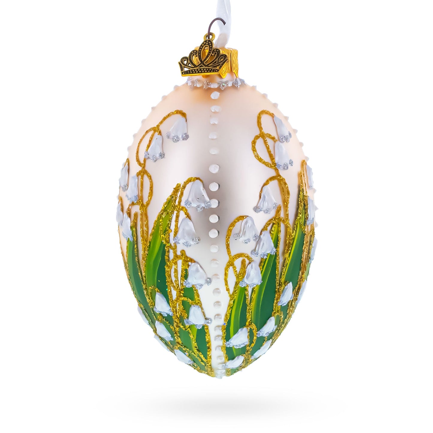 Lily of the Valley on Ivory Egg Glass Ornament 4 Inches