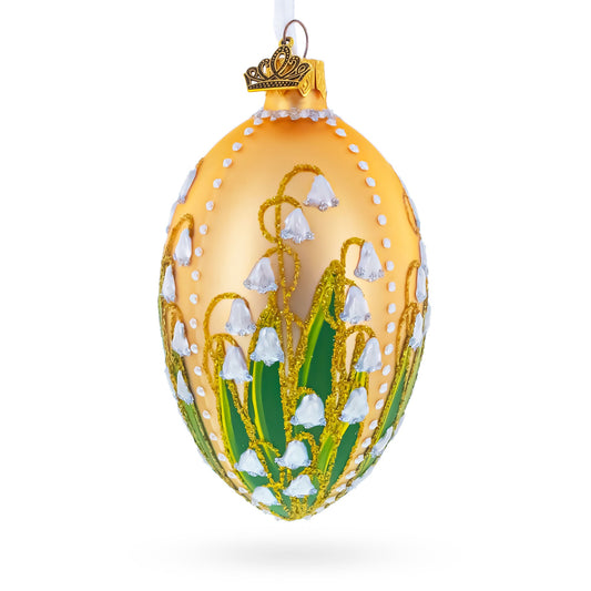 Lily of the Valley on Rose Gold Egg Glass Ornament 4 Inches