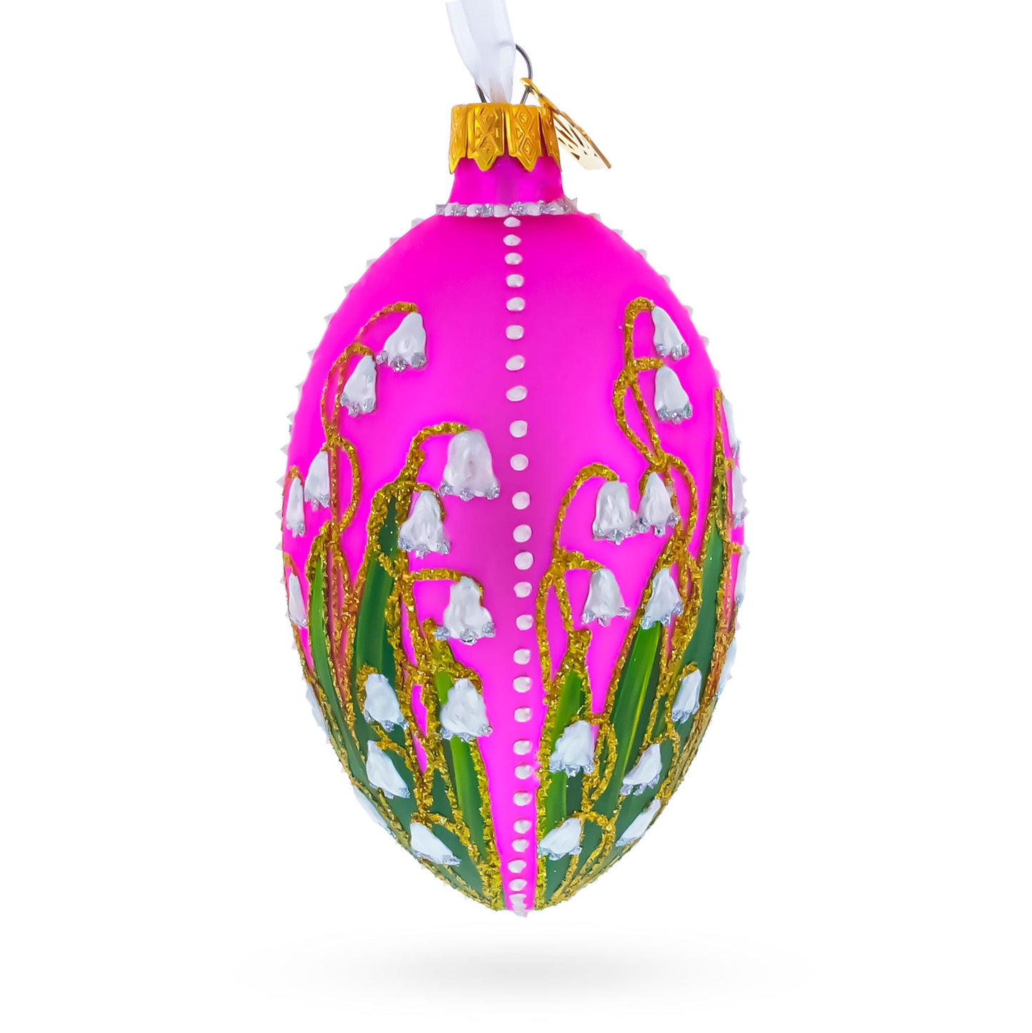 Lily of the Valley on Pink Egg Glass Ornament 4 Inches