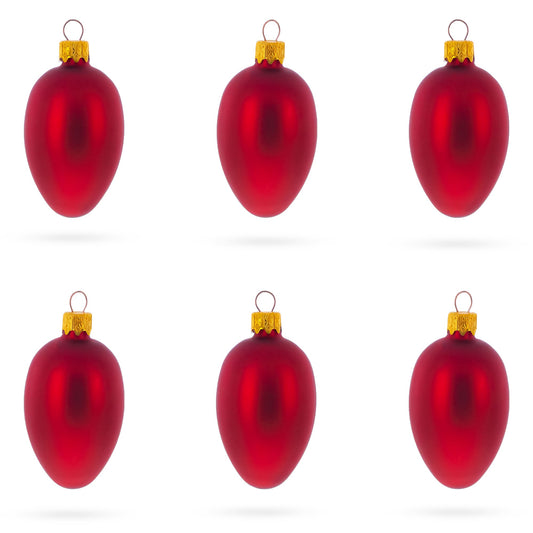 Set of 6 Matte Red Mini Glass Egg Ornaments 2.9 Inches