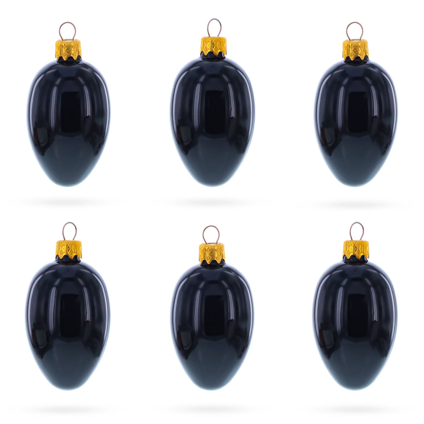 Set of 6 Black Mini Glass Egg Ornaments 2.9 Inches