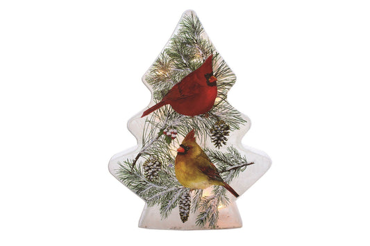 Christmas Cardinals Pre-Lit Glass Christmas Tree