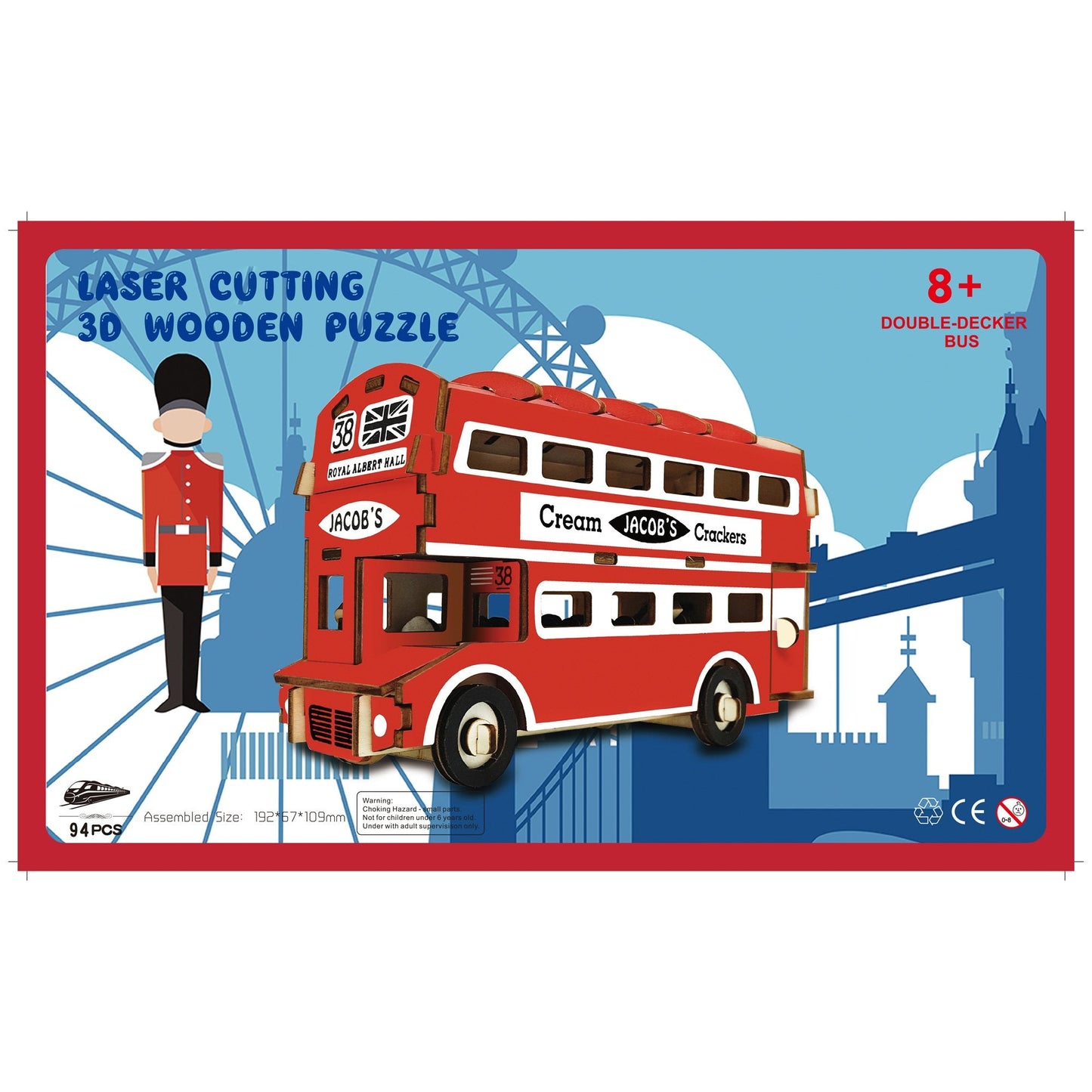 Double-Decker London Bus Model Kit - Wooden Laser-Cut 3D Puzzle (94 Pcs)