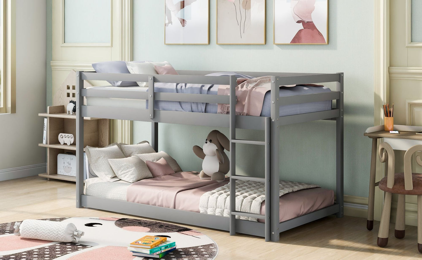 Twin Over Twin Wood Bunk Bed for Kids with Ladder and Guardrails | Just Better Bunk Beds