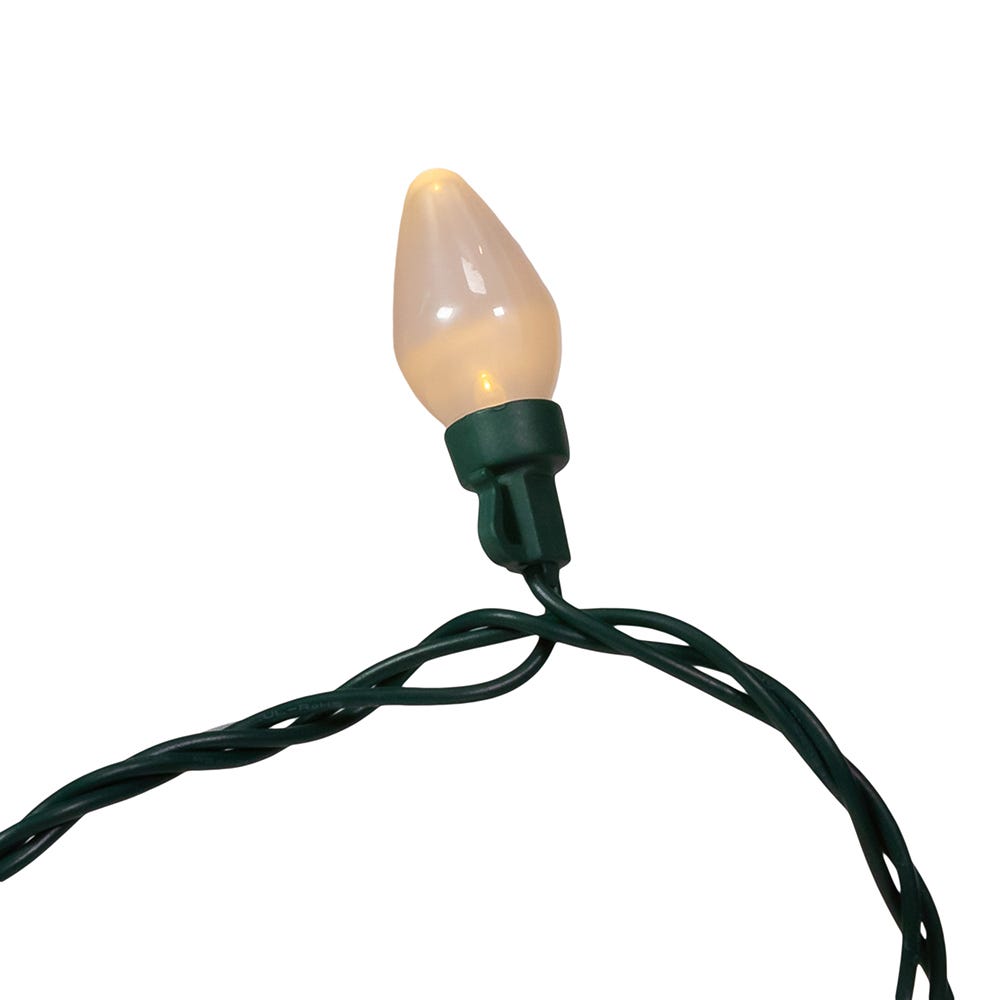 25-Light Warm White Pearl LED C7 Light Set With Green Wire