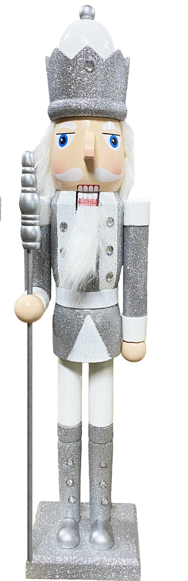 Classic Silver Nutcracker - 2 Feet Tall - with Staff