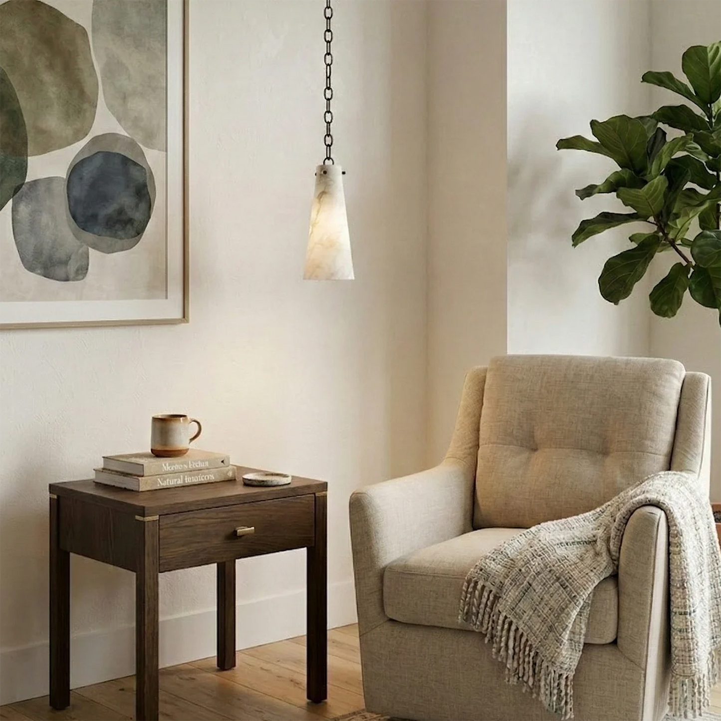 Luminous Conical Alabaster Chandelier