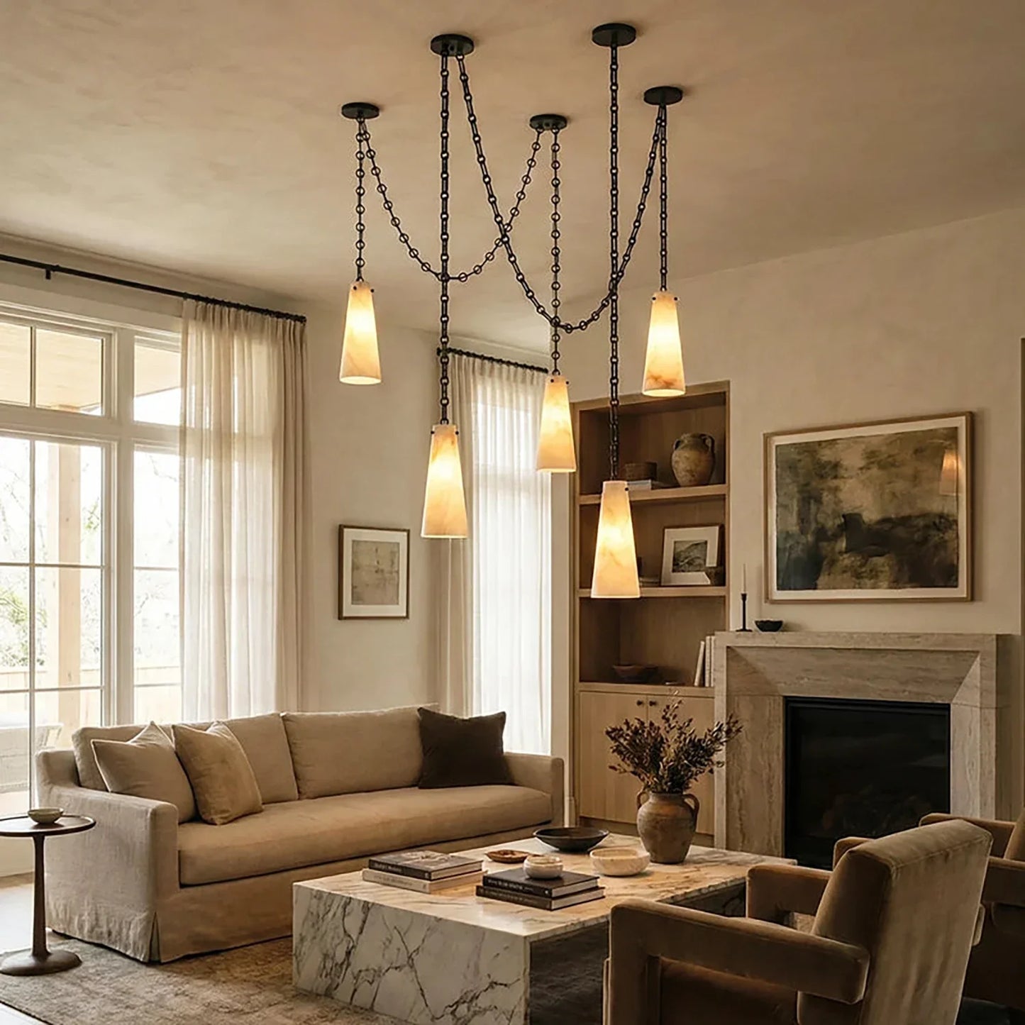 Luminous Conical Alabaster Chandelier