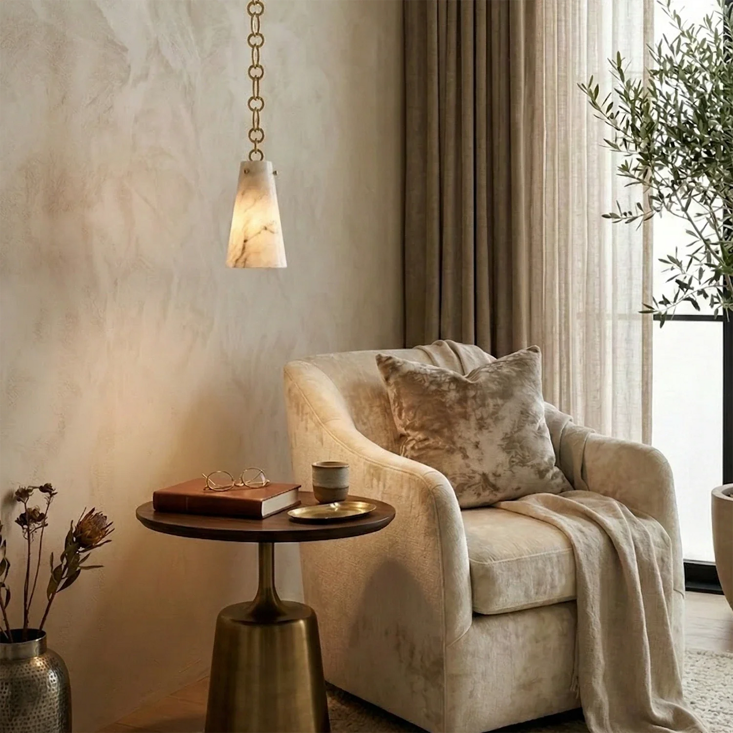 Luminous Conical Alabaster Chandelier