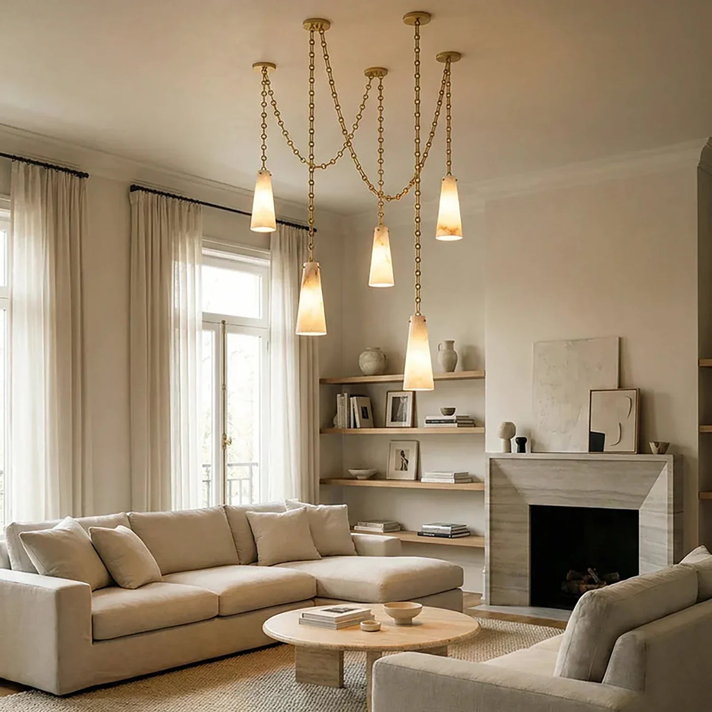 Luminous Conical Alabaster Chandelier