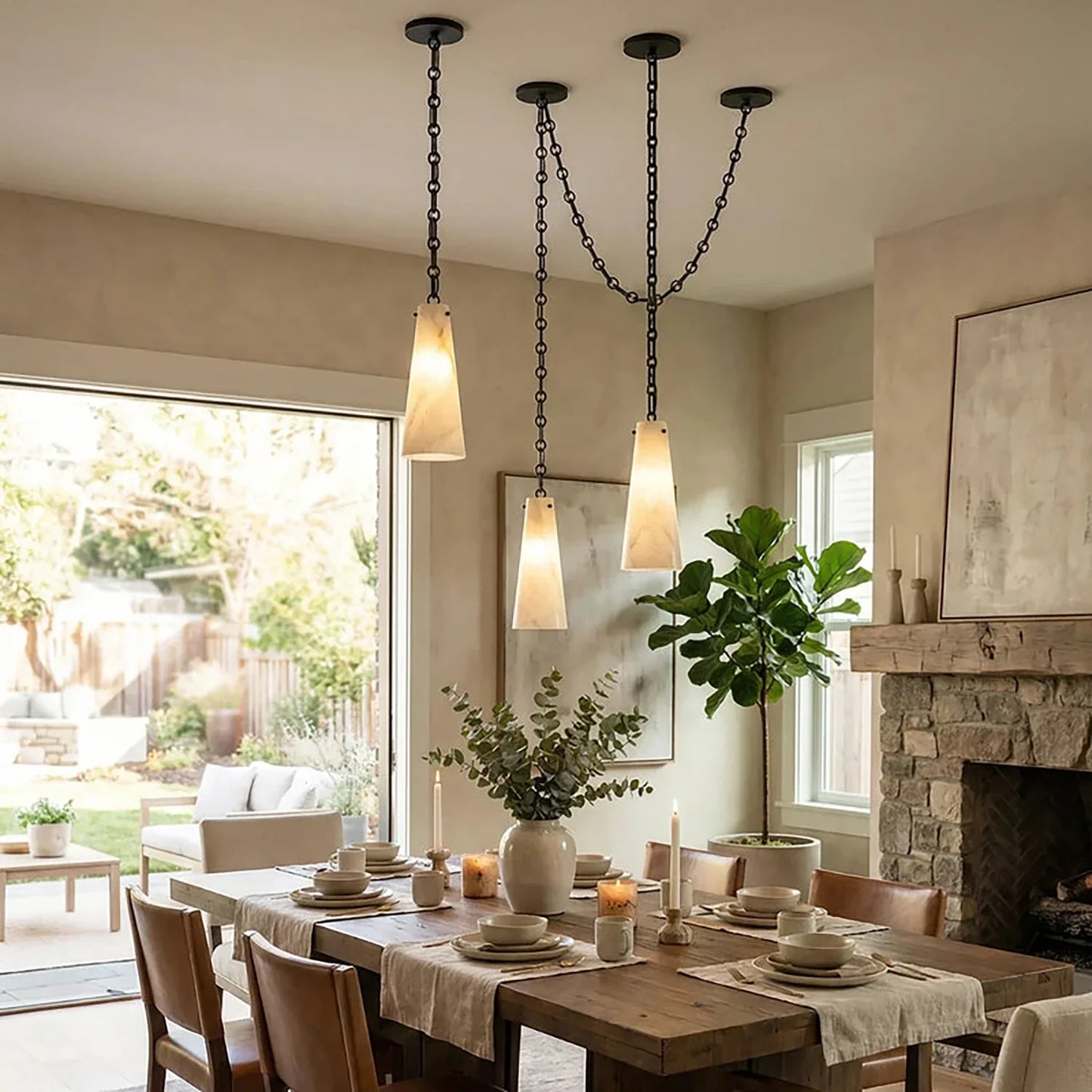 Luminous Conical Alabaster Chandelier