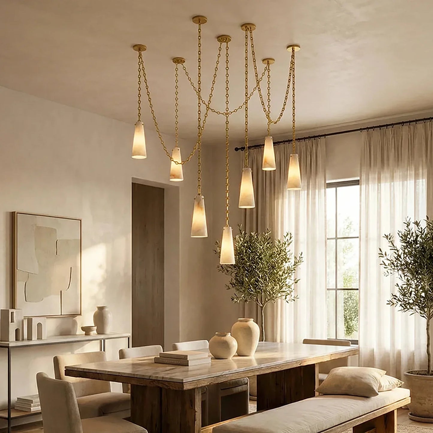 Luminous Conical Alabaster Chandelier