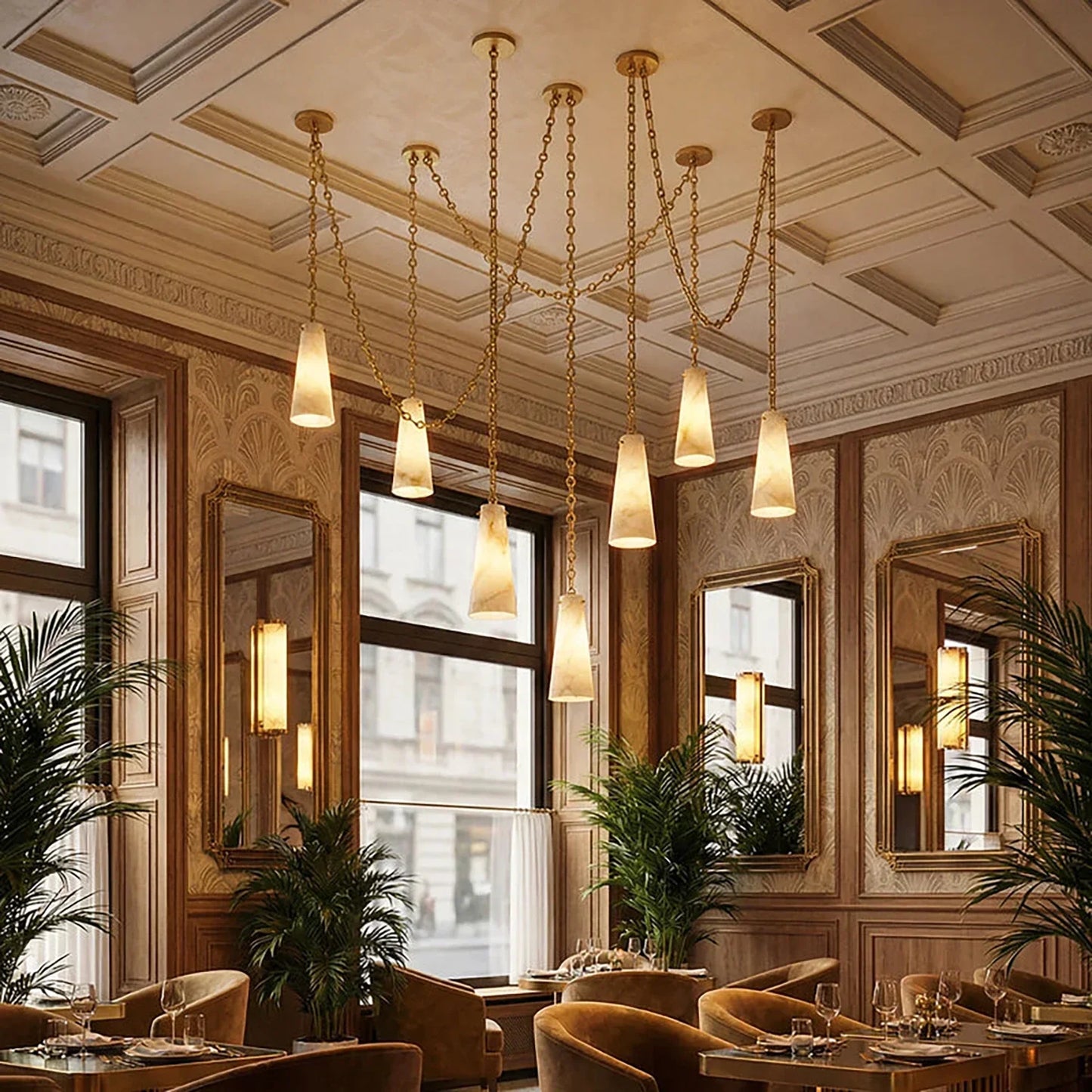 Luminous Conical Alabaster Chandelier