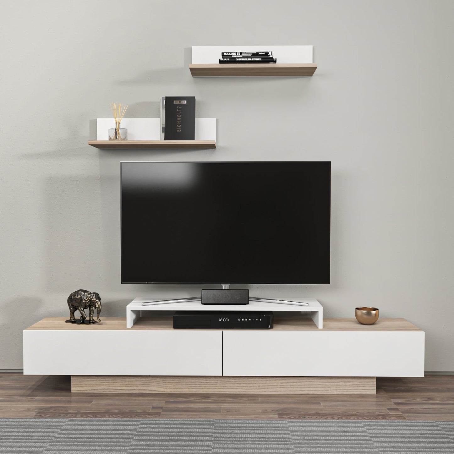 Lusi 71" Wide TV Stand for TVs up to 80" with 2 Wall Shelves