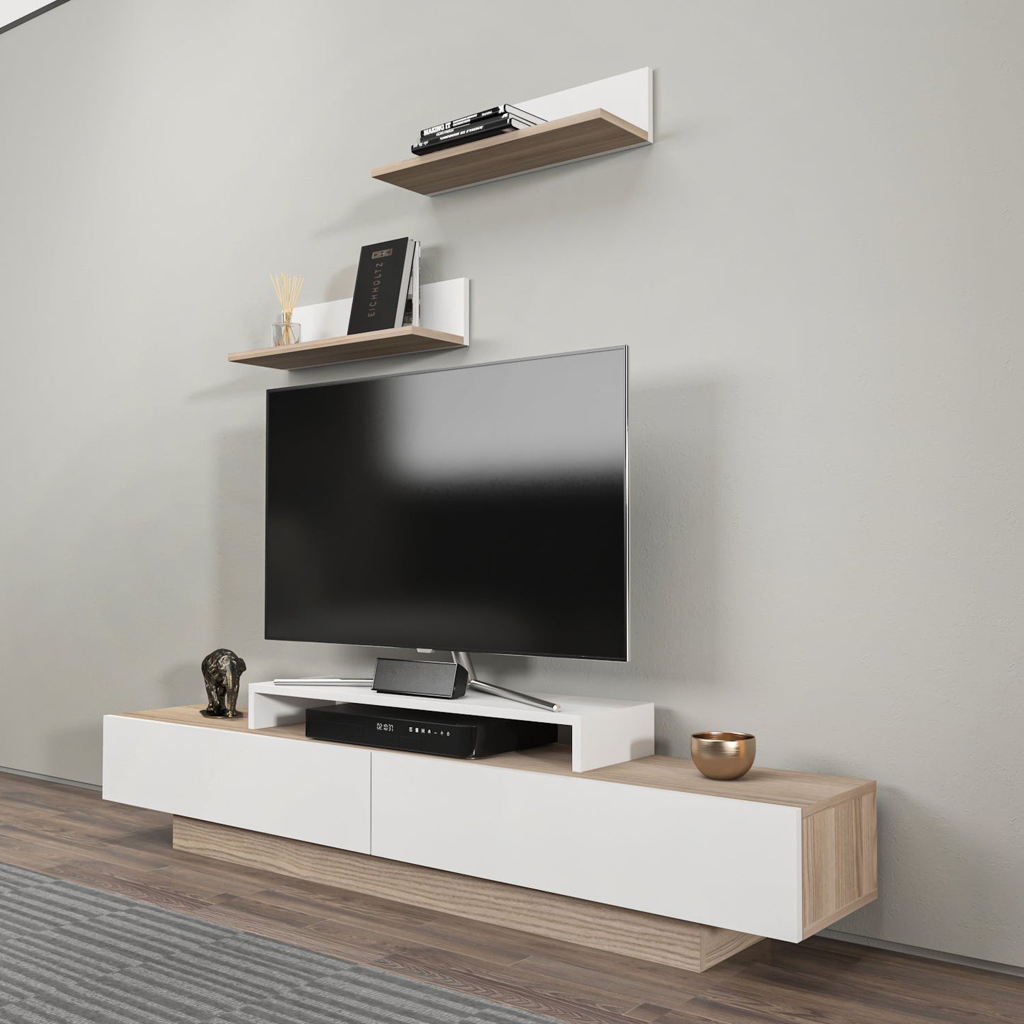 Lusi 71" Wide TV Stand for TVs up to 80" with 2 Wall Shelves