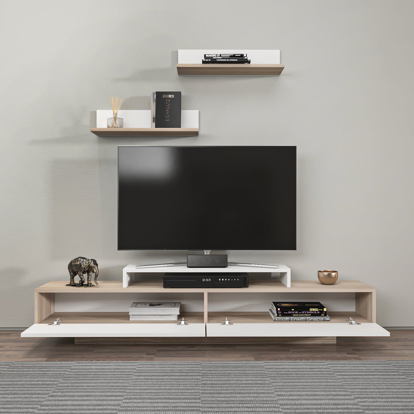 Lusi 71" Wide TV Stand for TVs up to 80" with 2 Wall Shelves