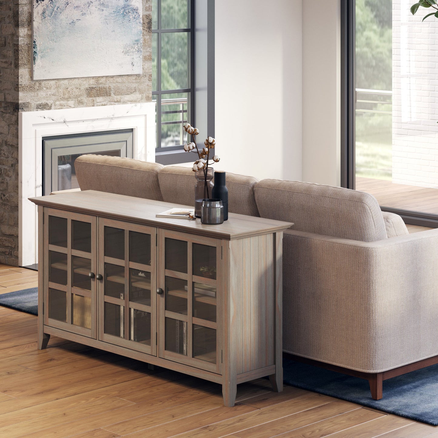 Acadian 62 Inch Wide Solid Wood Storage Cabinet in Distressed