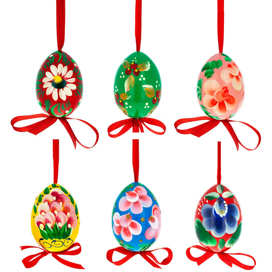 Flowery Painting Multicolored Wooden Easter Egg Ornaments