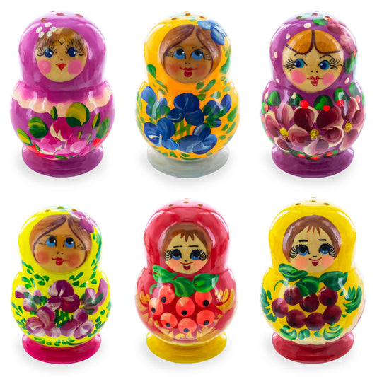 Set of 2 Salt and Pepper Shakers Nesting Dolls in Assortment (Colors May Vary)