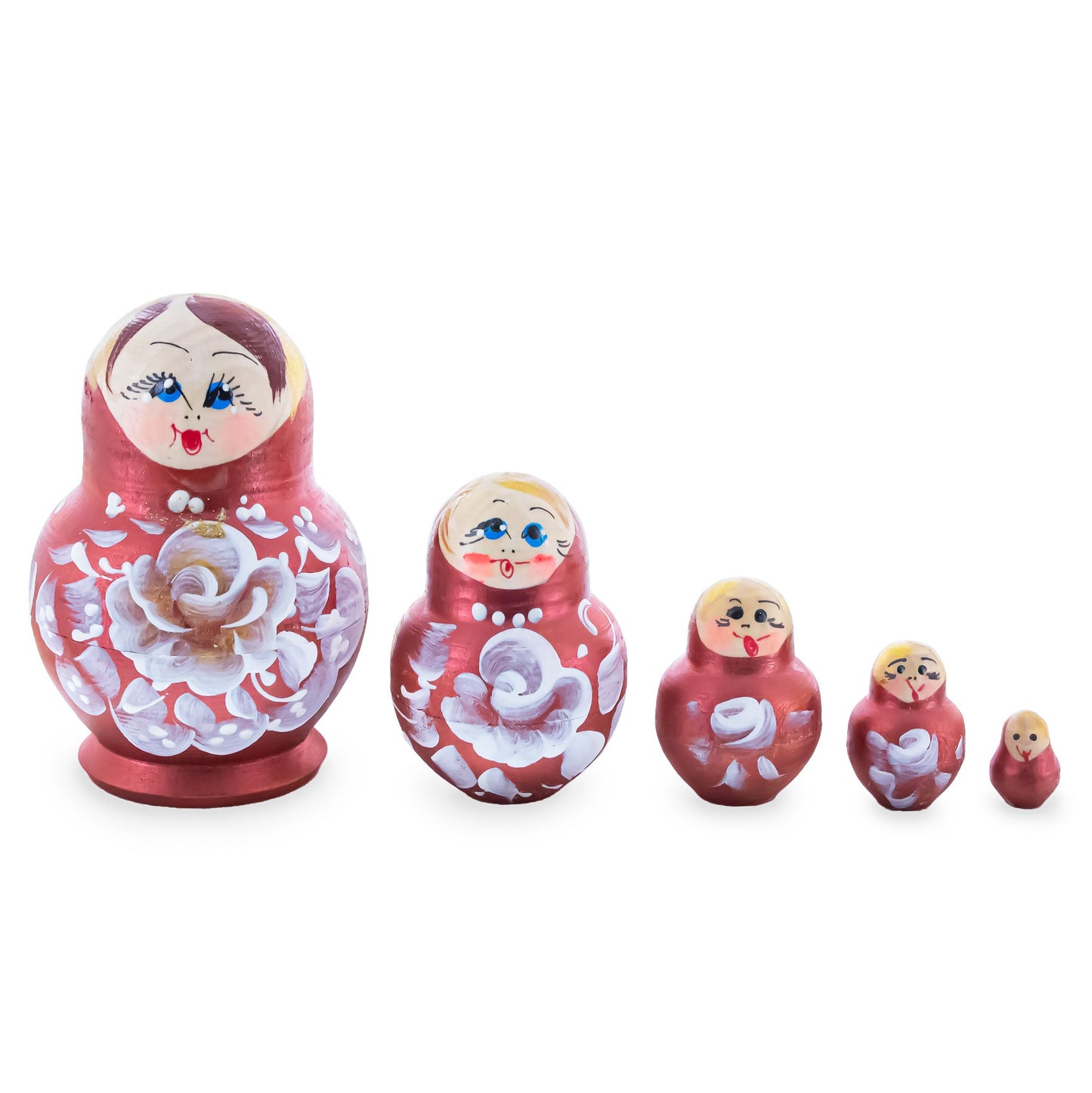 Velvet Color with White Flowers Wooden  Nesting Dolls