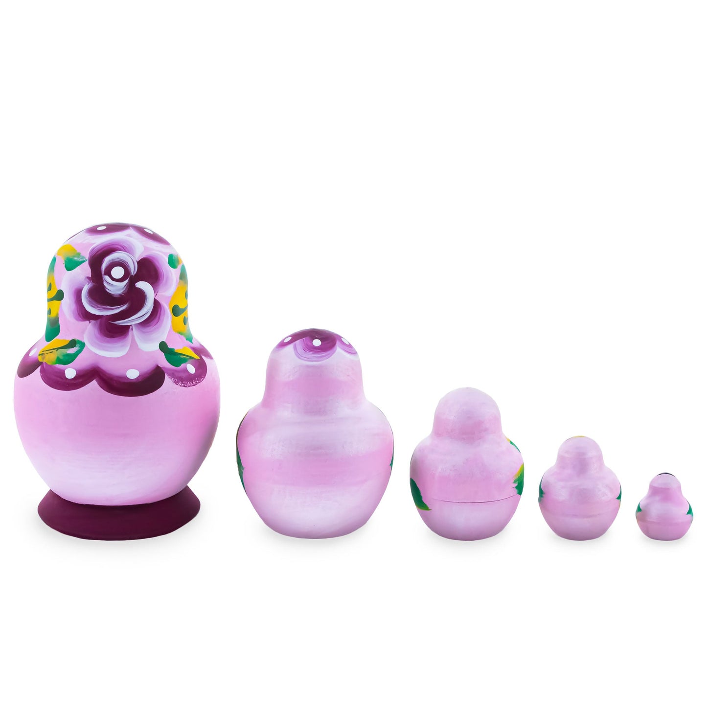 Pink Color with White Velvet Flower Wooden  Nesting Dolls