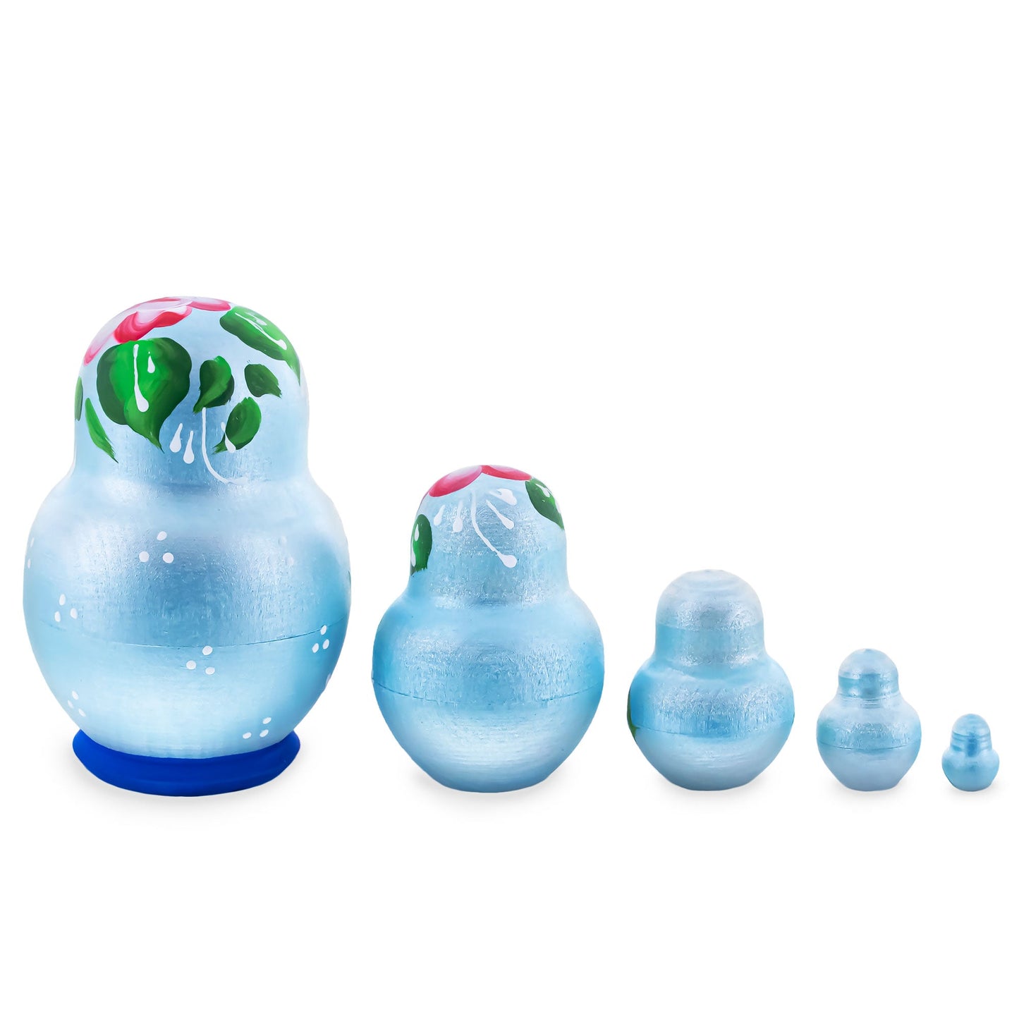 Light Blue Color with Red Flower Wooden  Nesting Dolls