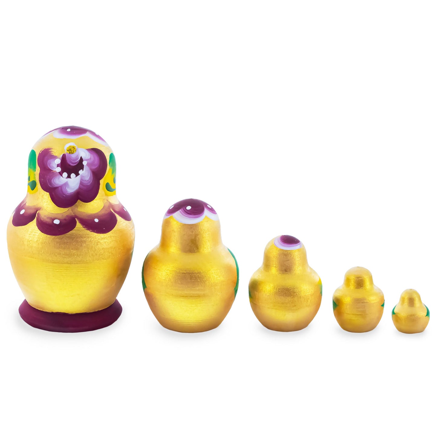 Gold Color with White Velvet Flower Wooden  Nesting Dolls