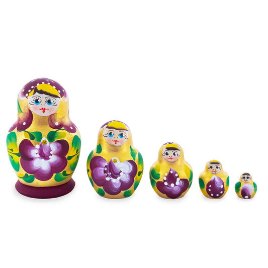 Gold Color with White Velvet Flower Wooden  Nesting Dolls