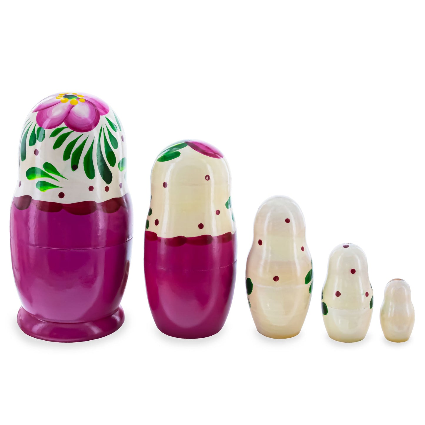 Pink Color with Pink Flowers Wooden  Nesting Dolls