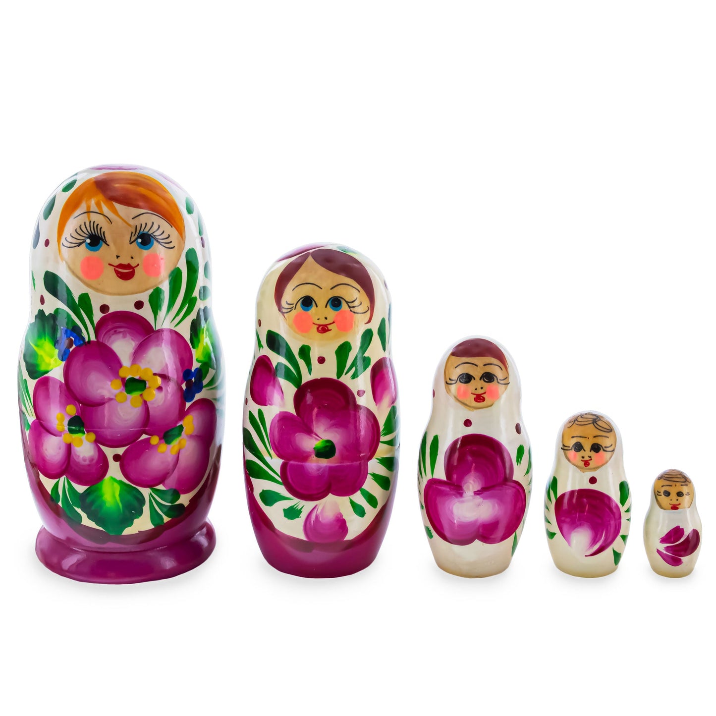 Pink Color with Pink Flowers Wooden  Nesting Dolls