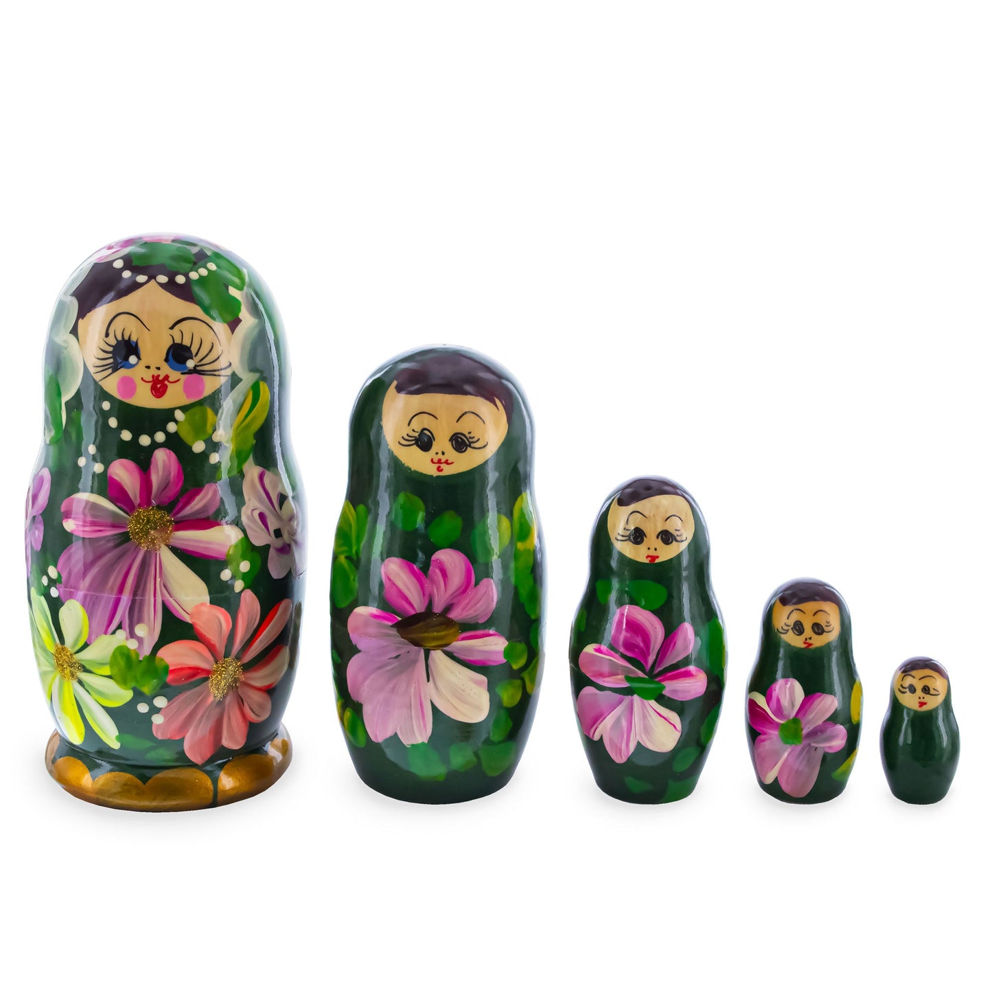 Green Color with Flowers Wooden  Nesting Dolls