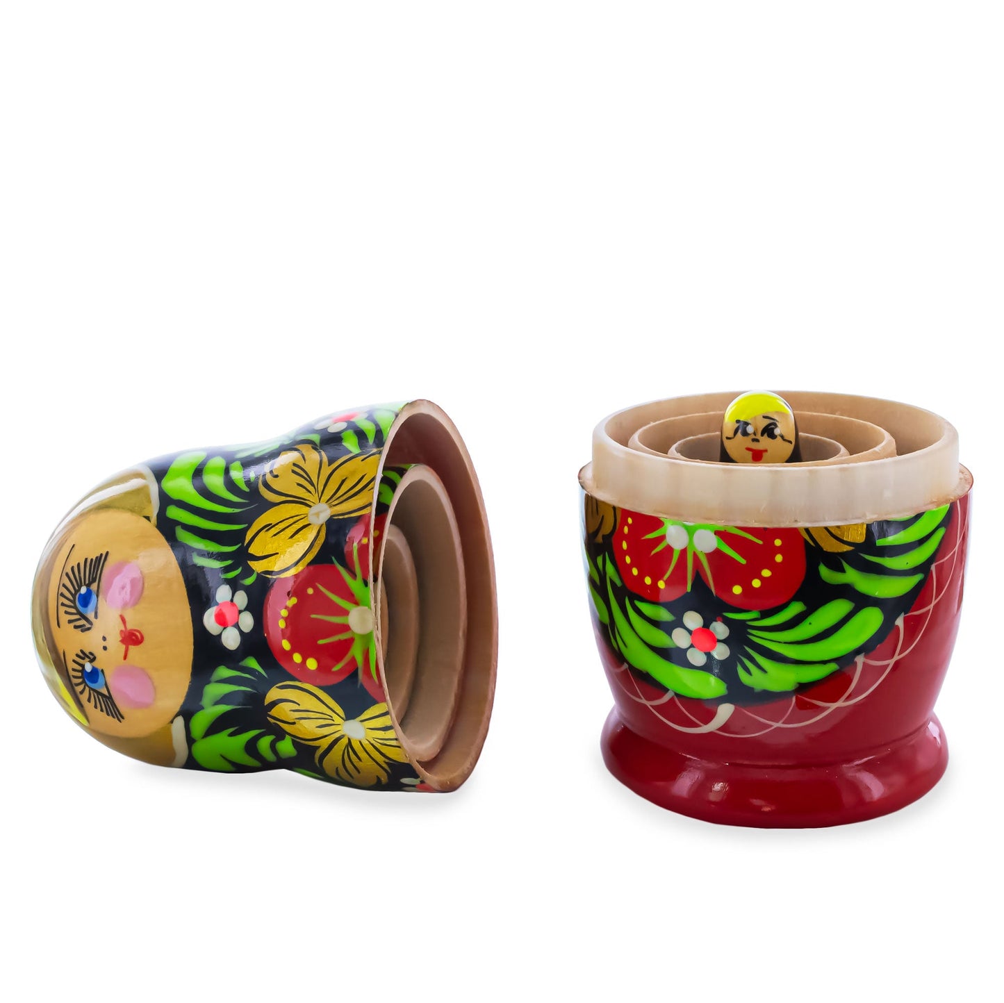 Red Color with Berries and Flowers Wooden  Nesting Dolls