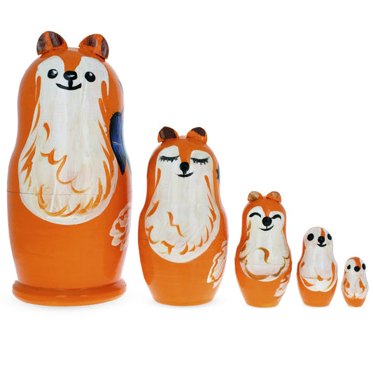 Set of 5 Fox Family Wooden Nesting Dolls