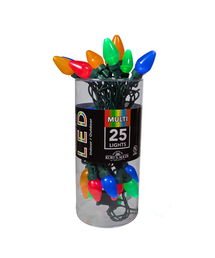25-Light Multi-Color Pearl LED C7 Light Set With Green Wire