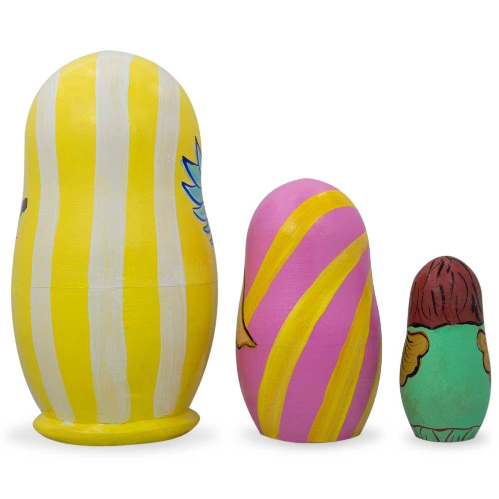 Set of 3 Guardian Angels with Flute, Heart Wooden Nesting Dolls 4.25 Inches