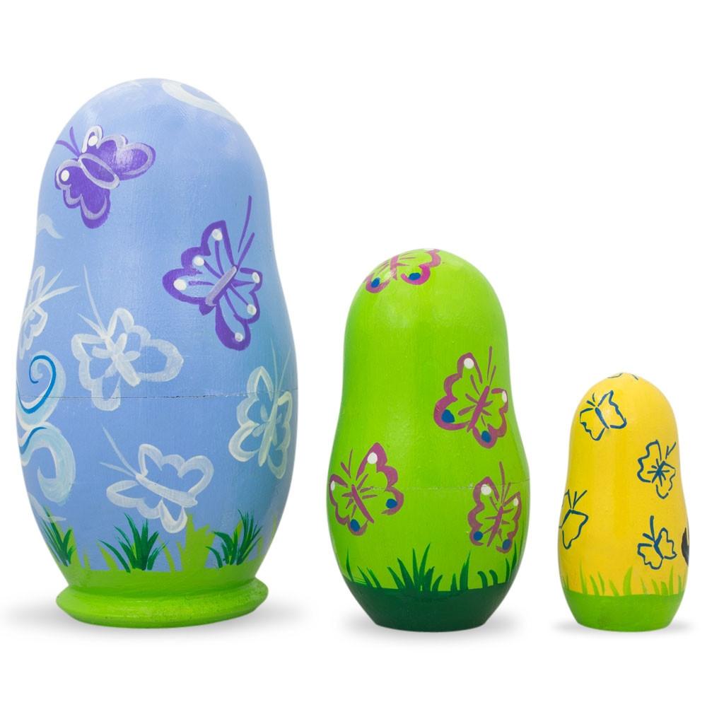 Set of 3 Pony Horses Wooden Nesting Dolls 4.25 Inches